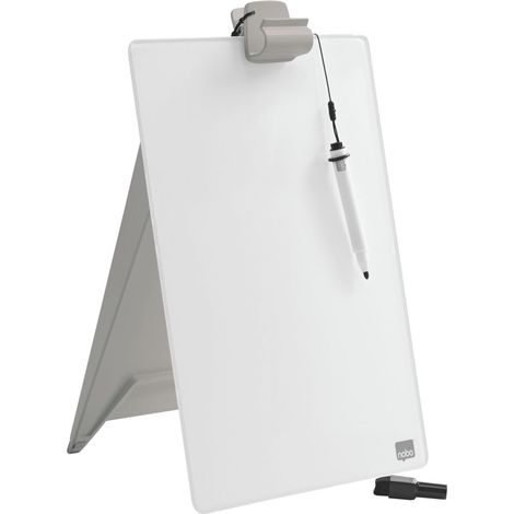 nobo Bacheca in vetro Diamond Glass Desktop (L x A) 216 mm x 297 mm Bianco Brillante Incl. piedistallo, Incl. marcatore (1/5)