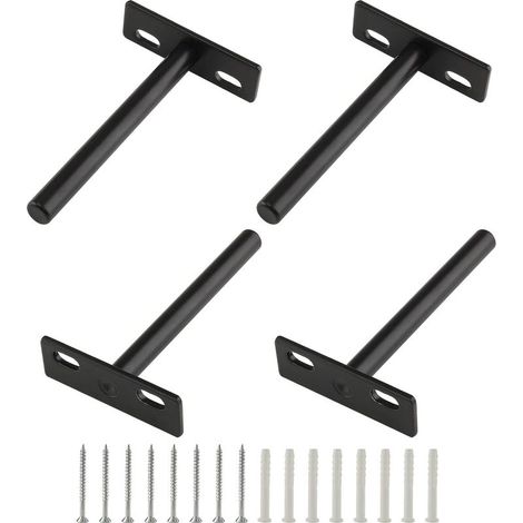 Lot de 4 supports d'étagère flottants robustes de 12 cm, supports muraux dissimulés pour étagères flottantes en bois, noirs (1/5)