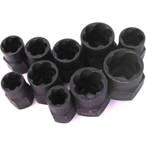 Kit de 10 extracteurs de boulons robustes en acier chrome-vanadium haute résistance, outil d'extraction d'écrous et de boulons noir