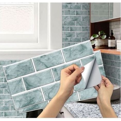 Lot de 6 stickers carrelage cuisine marbre – Autocollants PVC imperméables – Dimensions 15x30cm – Installation facile auto-adhésive (1/5)