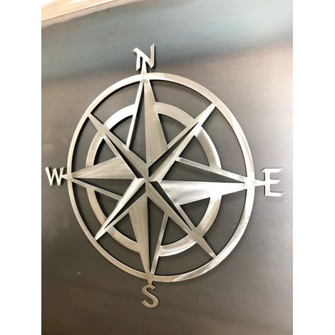 27,9 cm großer dekorativer Kompass als Wandkunst aus Metall für Wohnzimmer, Schlafzimmer, Büro, Veranda, Garten, Terrasse, Wanddekoration mit Strandmotiv (Goldgrau)