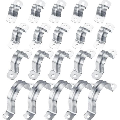 Lot de 20 colliers de serrage en acier inoxydable 304, anneaux de serrage en U pour tubes de 16 mm / 20 mm / 32 mm / 50 mm, pour la fixation de tuyaux de gaz, tuyaux en plastique et tubes en acier. (1/4)