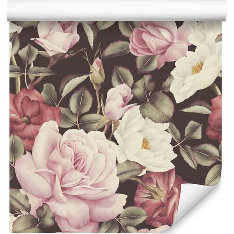 Carta da parati con rose colorate e acquerello vintage, 50x1000 cm (1/5)