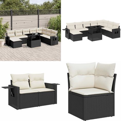 8-tlg. Garten-Sofagarnitur mit Kissen Schwarz Poly Rattan - Gartenmöbel Set - PE-Rattan Möbel - Outdoor Lounge - Gartenlounge - Terrassenmöbel - Home & Living (1/5)