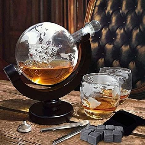 850ml Whisky Bateau décanteur, Carafe soufflé à la Main Verre gravé Boissons décanteur, pour Liqueur Whisky Vodka (1/4)