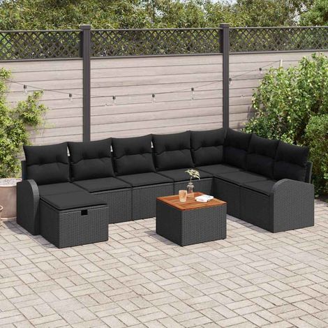 Teenpull – Gartensofa-set 9 Stk. Schwarz Poly-Rattan (1/5)