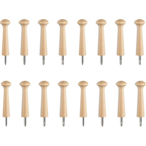 Lot de 16 Crochets Muraux en Bois Massif Naturel – Patères à Visser 21x69 mm – Idéals Entrée, Cuisine, Salle de Bain – Style Rustique (1/5)
