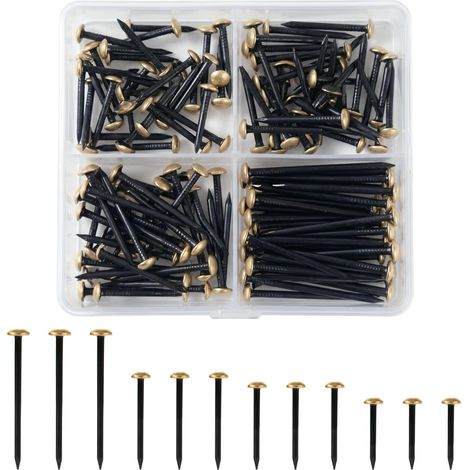 140 Pièces Clous, 20/25/30/40mm Accroche Cadre avec Acier Tête Dorée, Muraux Mixtes Nails pour Accrocher Cadres, Photos, Miroirs, Crochets Muraux et Clous Béton Solides