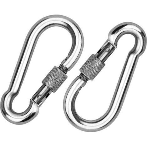 2 Pièces 304 Mousqueton en INOX, Mousqueton à Vis en Acier INOX, Mousqueton en Acier INOX, pour Accrocher des Cordes, des Chaînes, des Ceintures, des Câbles (1/4)
