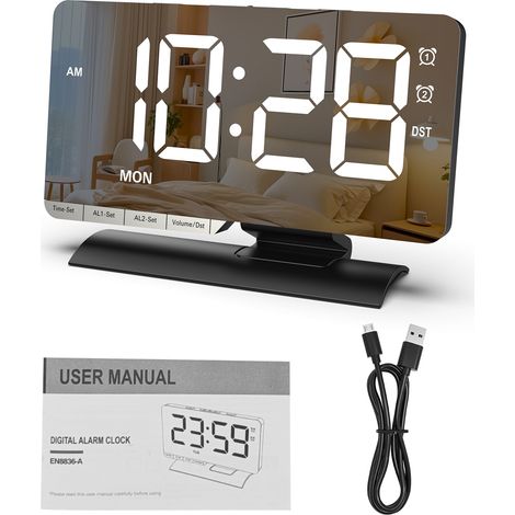 Reloj Despertador Digital LED con Pantalla Grande de 16,8 cm, Doble Alarma y Puertos USB-C, Brillo Ajustable – Ideal para Dormitorio (1/5)