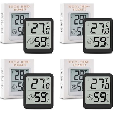 Lot Thermometre Interieur Maison, LCD Mini Digital Thermomètre avec Hygromètre, Mesure de Précision Murale pour Chambre Bébé, Culture et Cave, Noir,Lot de 4 (1/5)