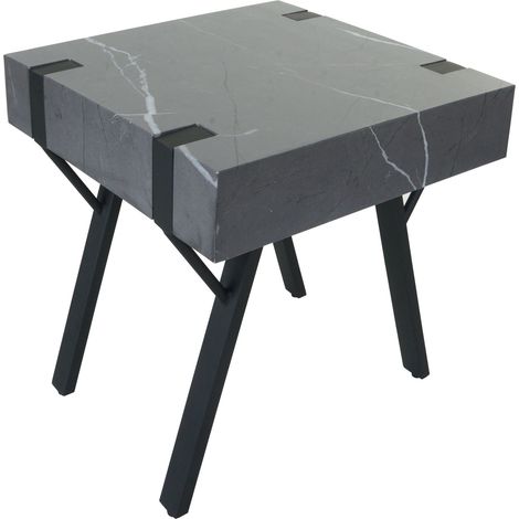 Table d'appoint table basse chevet 50x50x50 cm cadre en fer plateau en MDF aspect marbre gris 040008497