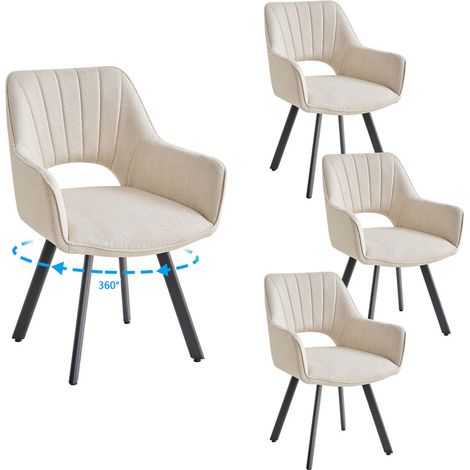 Wokaka - Pack de 4 Silla Giratoria de 360°, Silla de comedor moderna de lino, Acolchada con respaldo calado, Beige