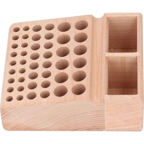 Support porte-outils en bois de hêtre, organisateur de loisirs créatifs, 46 trous avec rainures pour perforatrices et ciseaux à dents. (1/5)