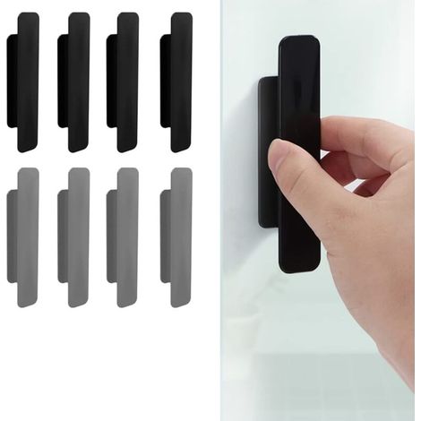 royaluxe - Poignée Autocollante Poignée Porte Coulissante, Poignée Adhésive Porte Coulissante, pour Portes et Fenêtres Armoires Tiroirs Salle de Bain,4 pcs noir, 4 pcs gris