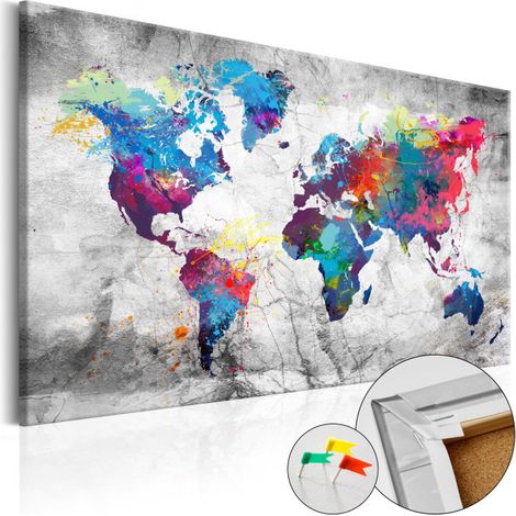 Tableau en Liège "Carte du Monde - World Map : Grey Style" 60 x 90 cm (1/2)