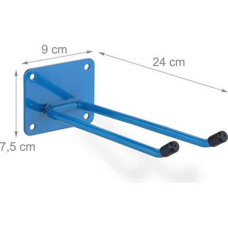 Pratico portautensili da parete per giardino garage 7,5 x 9 x 24 cm capacità 25 kg in acciaio blu 130013897