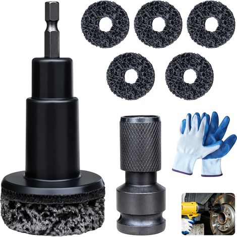 Nettoyeur Moyeu de Roue et Décapant Rouille Métal avec 5 Disques Abrasifs, Outil Nettoyage Jante pour Perceuse et Clé à Choc 1/2", Kit Entretien Auto pour Goujons, Disques de Frein et Acier (1/5)
