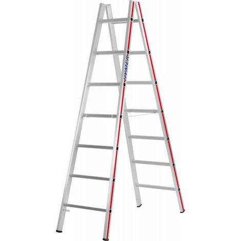 FP – Escabeau 2x7 marches 2,05 m en aluminium – Charnières vissées – Ceintures en perlon 25 mm – Sécurité renforcée pour usage intensif
