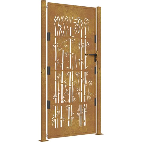 Portail de jardin 100x200 cm en acier Corten et bambou vidaXL