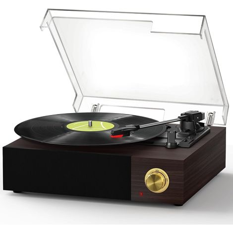 Platine vinyle vintage avec enceintes intégrées, lecteur vinyle Bluetooth 5.4, 3 vitesses 33/45/78 tours pour disques 7/10/12", sortie RCA, arrêt automatique, couvercle anti-poussière, bois (1/5)