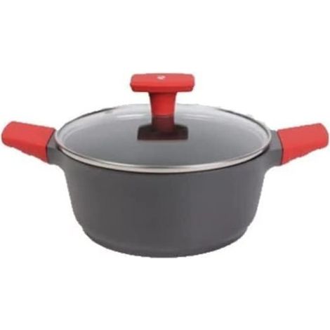 Casseruola da 24 cm con coperchio in vetro temperato e manici in silicone. Adatto all'induzione