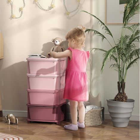 Meuble de rangement pour enfants à 4 tiroirs, 37 x 37 x 76 cm, rose DESVIAE (1/5)