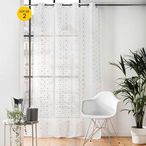 Lot de 2 Voilages a oeillets 140 x 240 cm sablés imprimés metallisé Milona Argent (1/5)