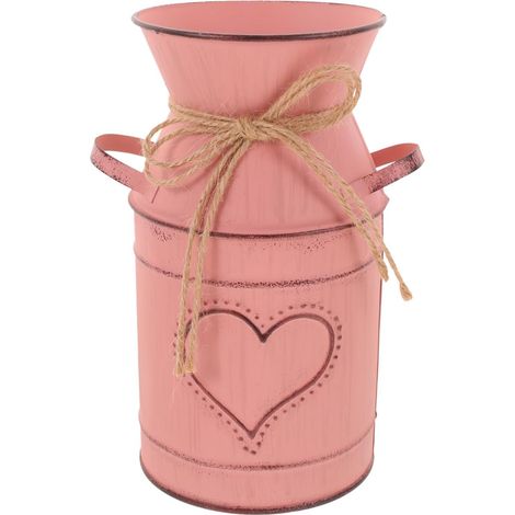 Vase à Fleurs Séchées Rétro Taille Moyenne en Métal Vintage Rose Poudré Seau Floral Rustique pour Décoration Intérieure Maison Bureau Fête (1/5)