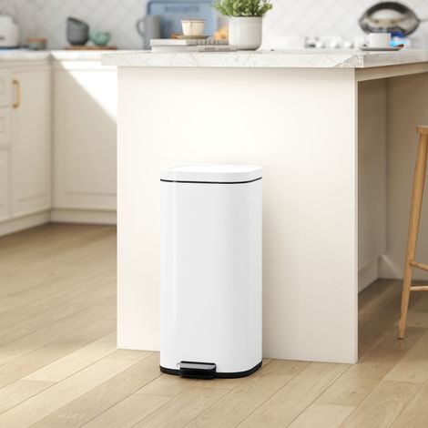 Cubo de basura de cocina de 30 L con pedal, tapa soft-close y función de apertura, blanco HAVRYA (1/4)