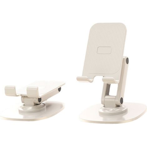 Support de téléphone portable de bureau rotatif, réglable, pliable et portable, blanc. Idéal pour la maison et les voyages. (1/5)
