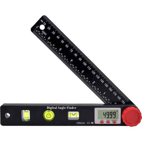 Règle D'angle Numérique Rapporteur Règle Niveau à Bulle Goniomètre Numérique 230mm Jauges d'angle à 360 ° avec Bulle de Niveau de Cercle Vertical Horizontal, Écran LCD, Double Échelle Règle (1/5)
