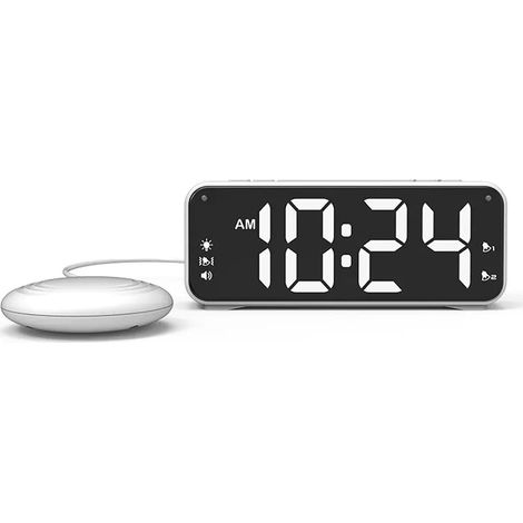 Réveil extra-fort avec vibreur de lit, double alarme, grand écran LED de 6,5 pouces, volume et luminosité réglables idéal pour les gros dormeurs, les seniors et les enfants. (1/5)