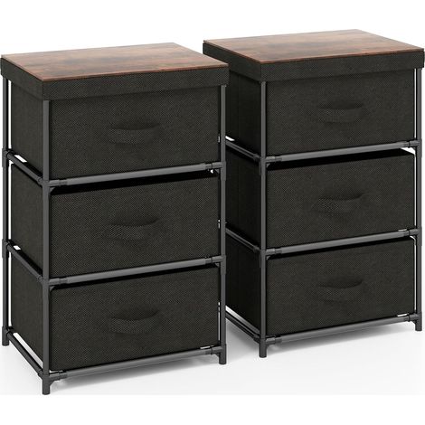 GOPLUS Lot de 2 Commodes de Rangement 3 Tiroirs, Meuble Rangement avec Tiroirs en Tissu, Cadre Métallique, avec Tiroirs Amovibles et Pliables, pour Chambre (Noir2,30P x 40l x 62H cm (3 Tiroirs)) (1/5)