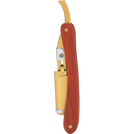 Porte-rasoir droit en acier inoxydable, manche en bois pour homme, tondeuse à barbe manuelle sans lame (1/5)