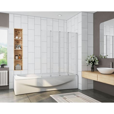 Bathroom 4 Panel Folding Bath Shower Screen 1000mm Reversible 4mm Glass
