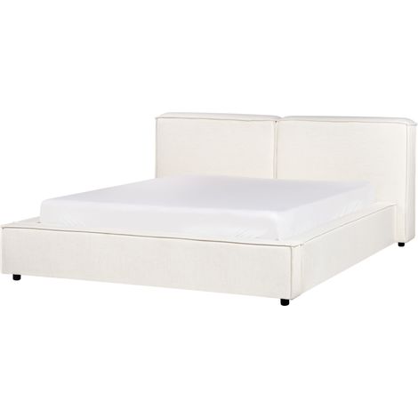 Cama clásica tapizada somier de láminas de tela blanco crema 160 x 200 Linards (1/5)