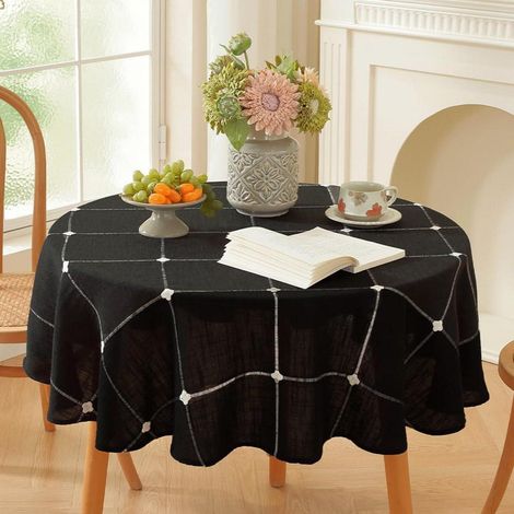 Nappe ronde 135cm aspect lin noir lavable pour cuisine & jardin