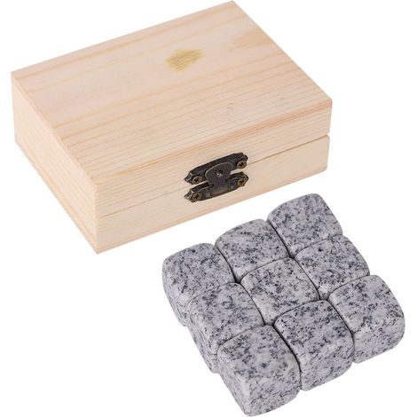 Set 9 Pierres de Refroidissement Whisky Vin en Bois, Galets de Refroidissement pour Boissons, Blanc Sésame, Coffret Cadeau Maison (1/5)