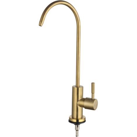 Trinkwasserhahn aus gebürstetem Edelstahl in Goldoptik, Wasserfilter für die Küchenspüle, Mischbatterie mit Direktfiltration (1/5)