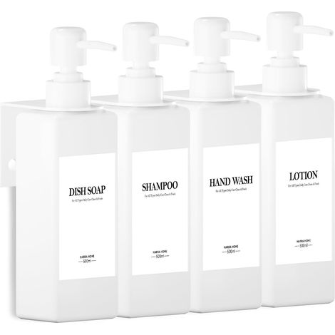 Lot de 4 Marron Flacon Pompe Vide, 500ml Distributeur Gel Douche, Plastique Distributeur Shampoing et Gel Douche avec Entonnoir et étiquette Imperméable pour La Cuisine, La Salle de Bain (1/5)
