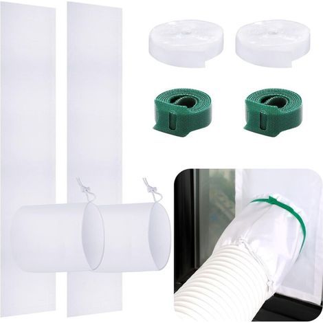 Dichtungsset für tragbare Klimaanlagen (2er-Pack). Dichtungen für tragbare Klimaanlagen. Verstellbares Belüftungsset mit Kordelzug und Klebeklemmen für den Trocknerschlauch. (1/5)