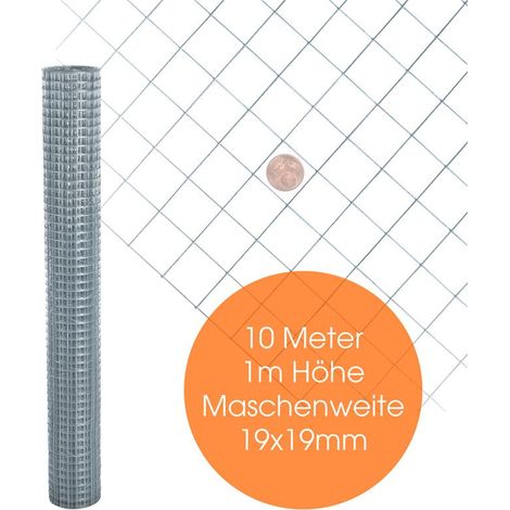 Volierendraht Maschendraht Zaun Schweißgitter Drahtgitter 4-Eck verzinkt Draht 10 Meter / 19 x 19 mm