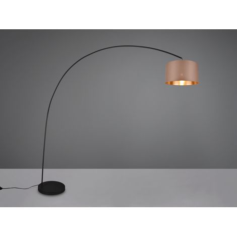 LED Bogenleuchte Metall Schwarz Stoff Lampenschirm Taupe, 210cm (1/5)