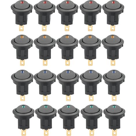Packung mit 20 runden 12V DC 20A Kippschaltern mit LED-Anzeige, SPST Ein/Aus-Schalter für Auto, LKW, Quad, SSV (1/5)