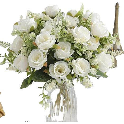Bouquet de Roses Artificielles, Sans Entretien, Décoration Polyvalente, BLANC, 3Pcs-d (1/2)