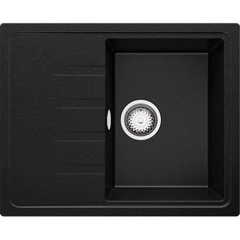 PRIMAGRAN Evier Cuisine en Granit 62x50cm, Lavabo 1 bac + Kit de Vidage, Évier à Encastrer au meuble 40cm - Milan, Noir