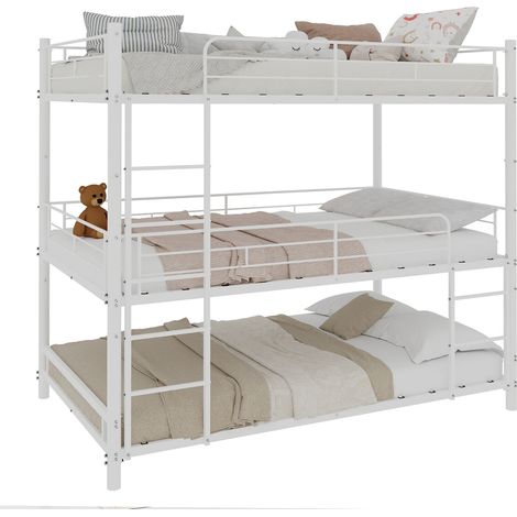 lit superposé triple - 90x190 cm - 3 couchages - échelle intégrée - barrières de sécurité sur toute la longueur