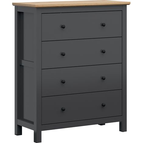 Kommode Duck mit 4 Schubladen, Anthrazitgrau und Holzoptik, 101cm