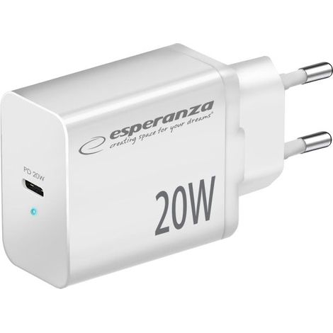 Caricabatterie esperanza quick power 20w usb c pd bianco